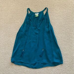 Joie 100% Silk Teal Tassel Flowy Tank Top Blouse Size Small V-Neck Like New